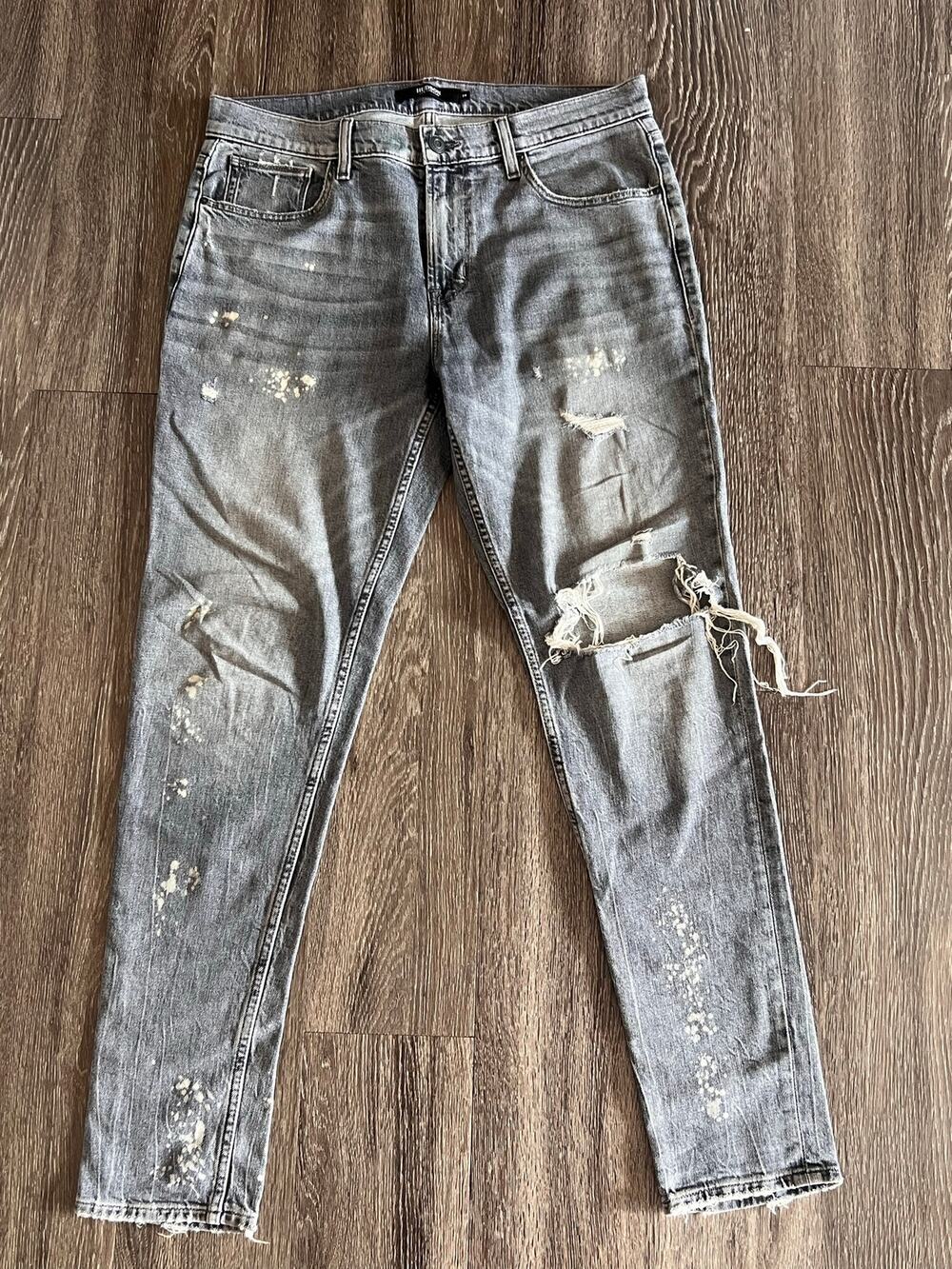 HUDSON Men’s 34 x 32 Grey ‘Zack Skinny’ Paint Splatter Distressed Denim Jeans